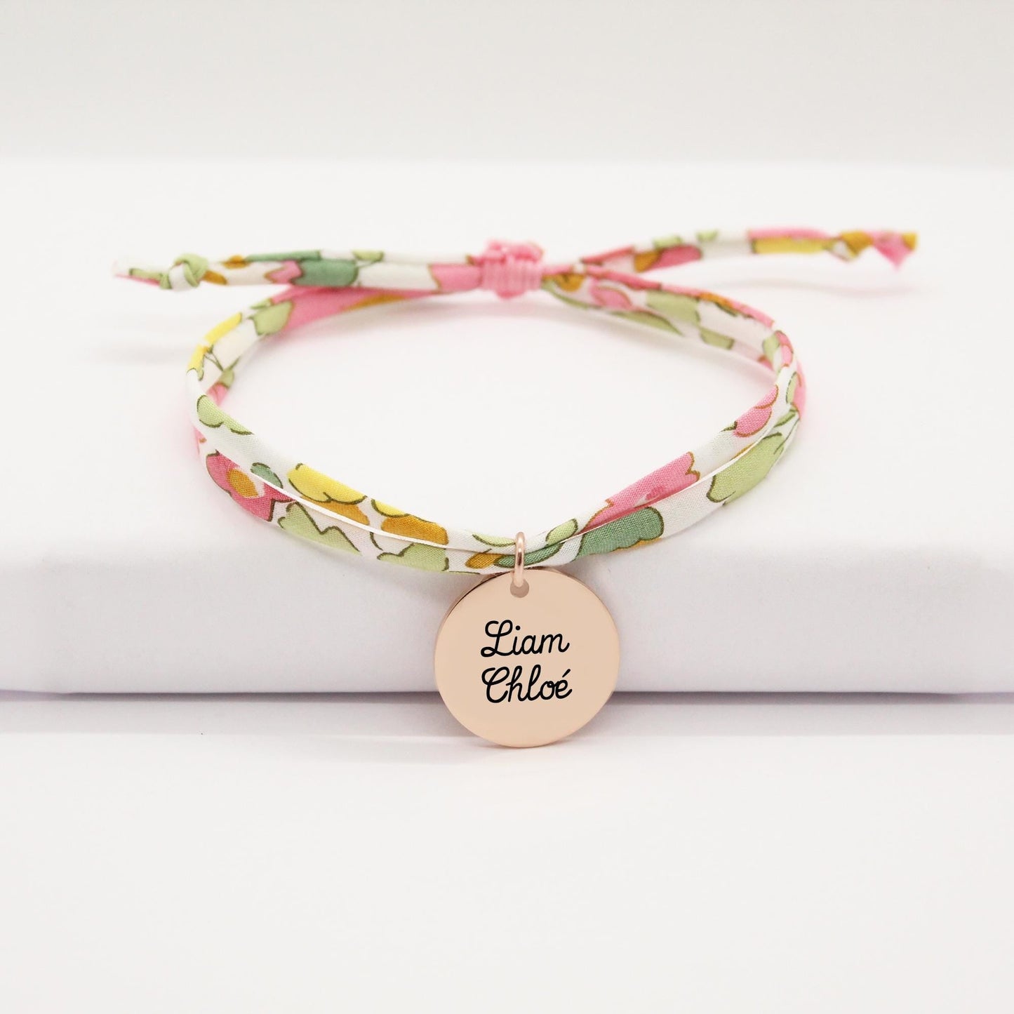 Bracelet liberty personnalisé cordon Betsy rose vert jaune - Nemeti Bijoux