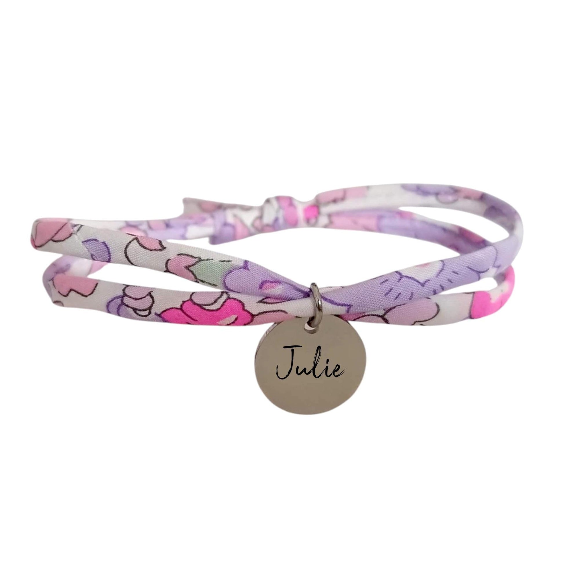 Bracelet liberty personnalisé cordon Betsy Fluo rose Lilas - Nemeti Bijoux