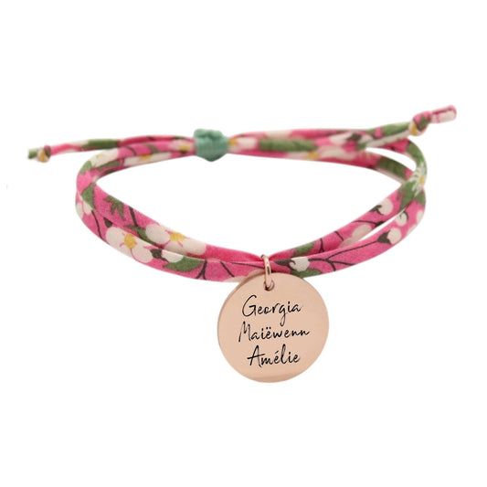 Bracelet liberty personnalisé cordon Mitsi Pivoine rose - Nemeti Bijoux