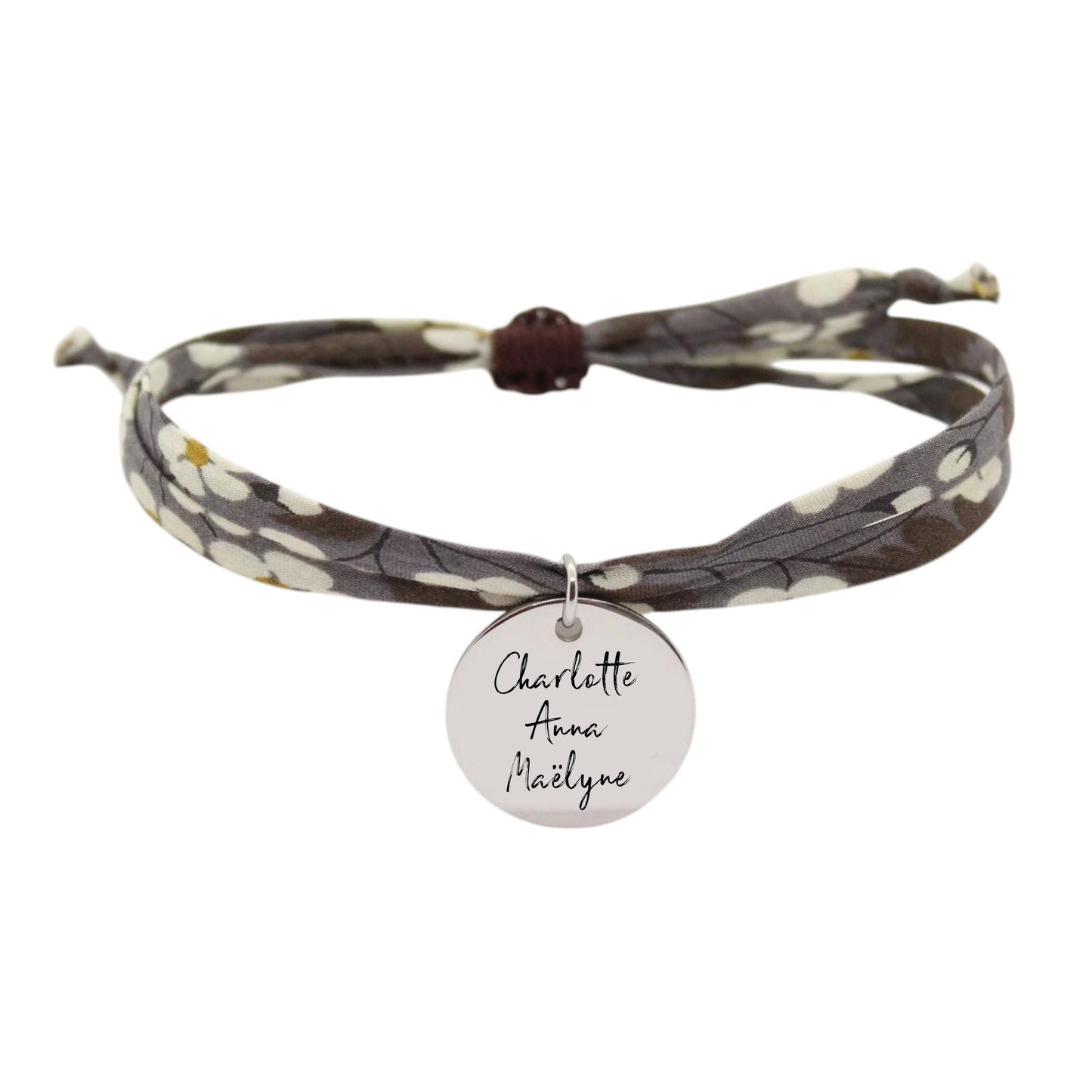 Bracelet liberty personnalisé cordon Mitsi gris moutarde - Nemeti Bijoux