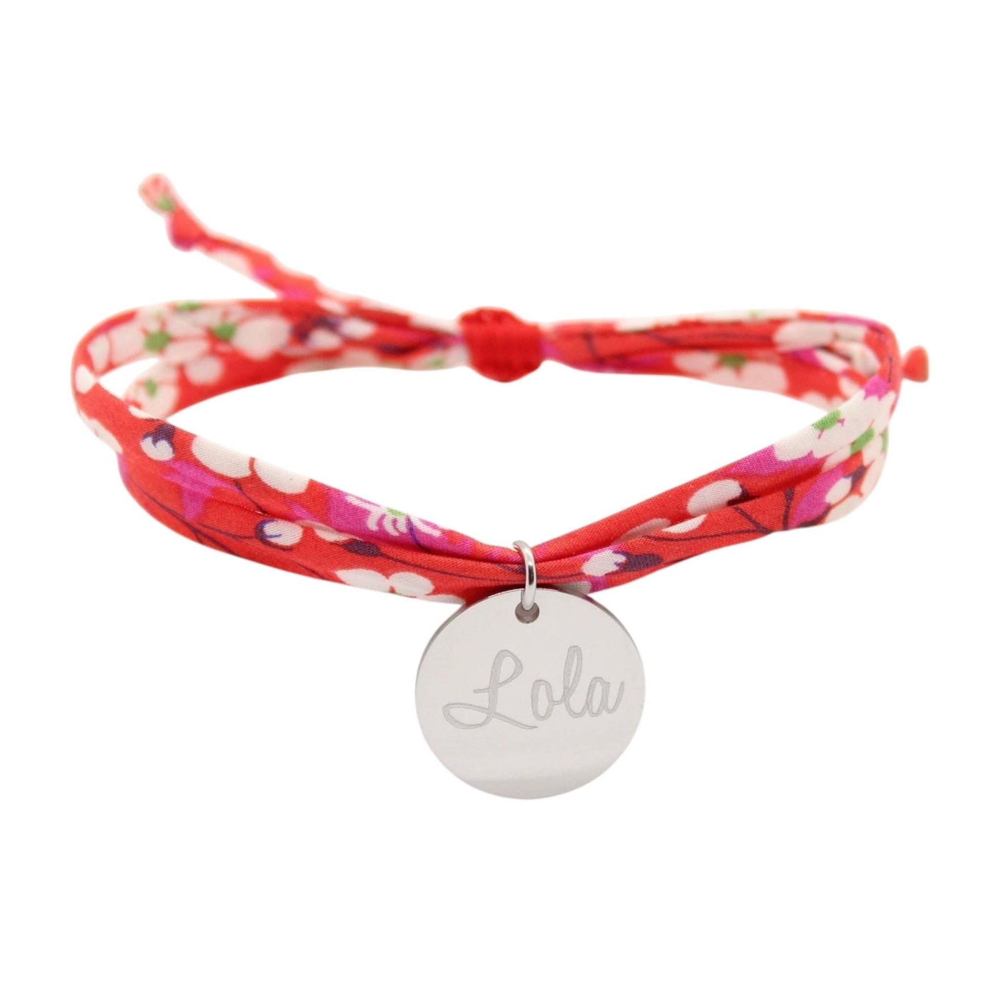 Bracelet liberty personnalisé cordon Mitsi Hibiscus rouge - Nemeti Bijoux