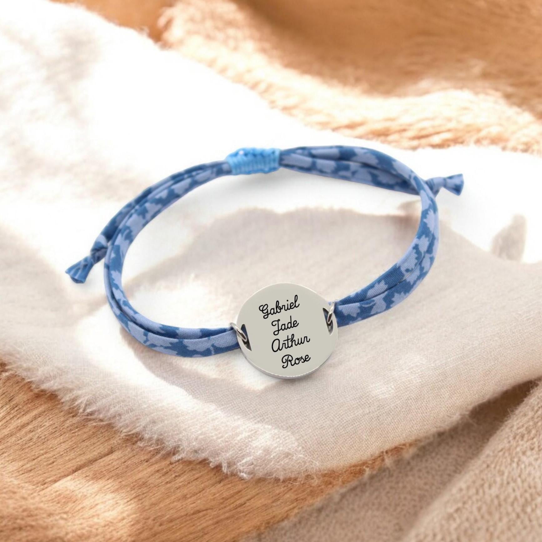 Bracelet liberty personnalisé cordon Glenjade bleu - Nemeti Bijoux
