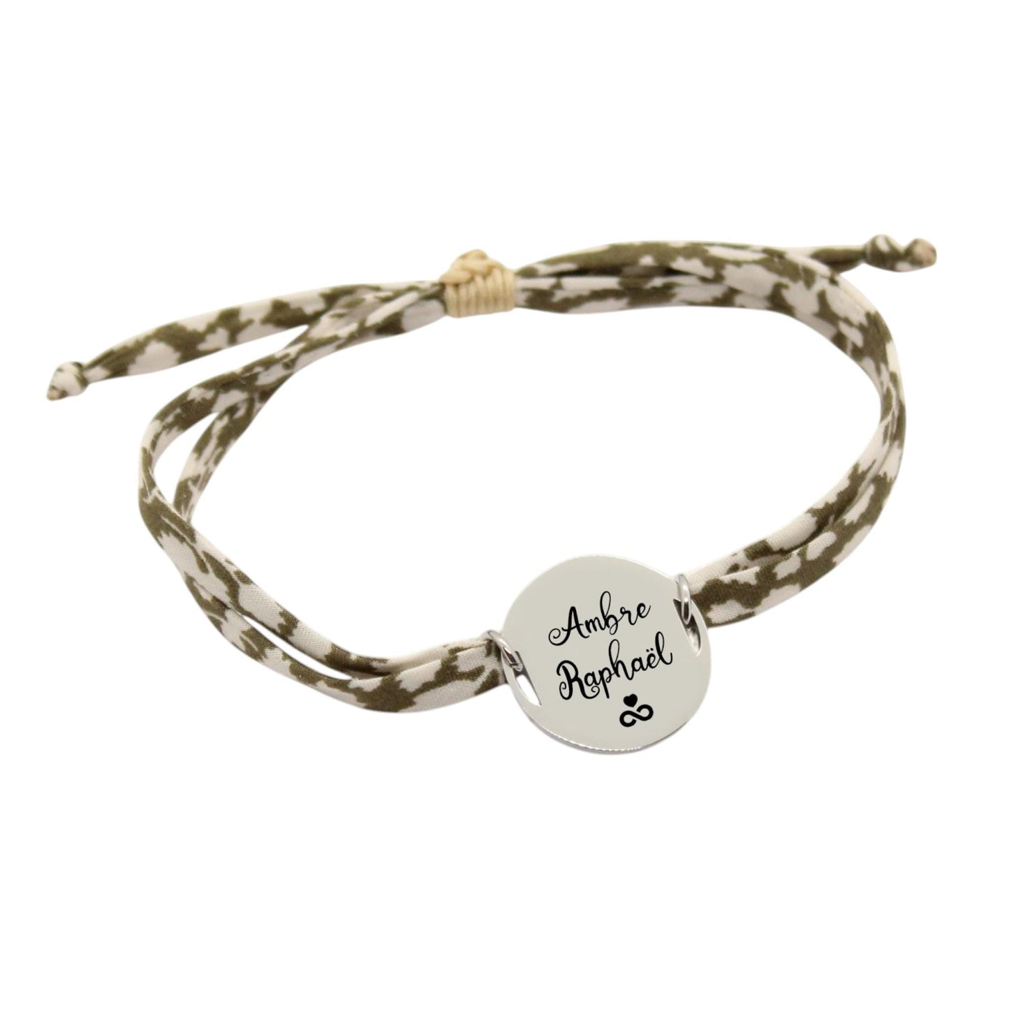 Bracelet liberty personnalisé cordon Glenjade kaki - Nemeti Bijoux