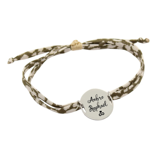 Bracelet liberty personnalisé cordon Glenjade kaki - Nemeti Bijoux