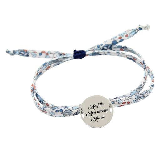 Bracelet liberty personnalisé cordon Eloise bleu marine - Nemeti Bijoux