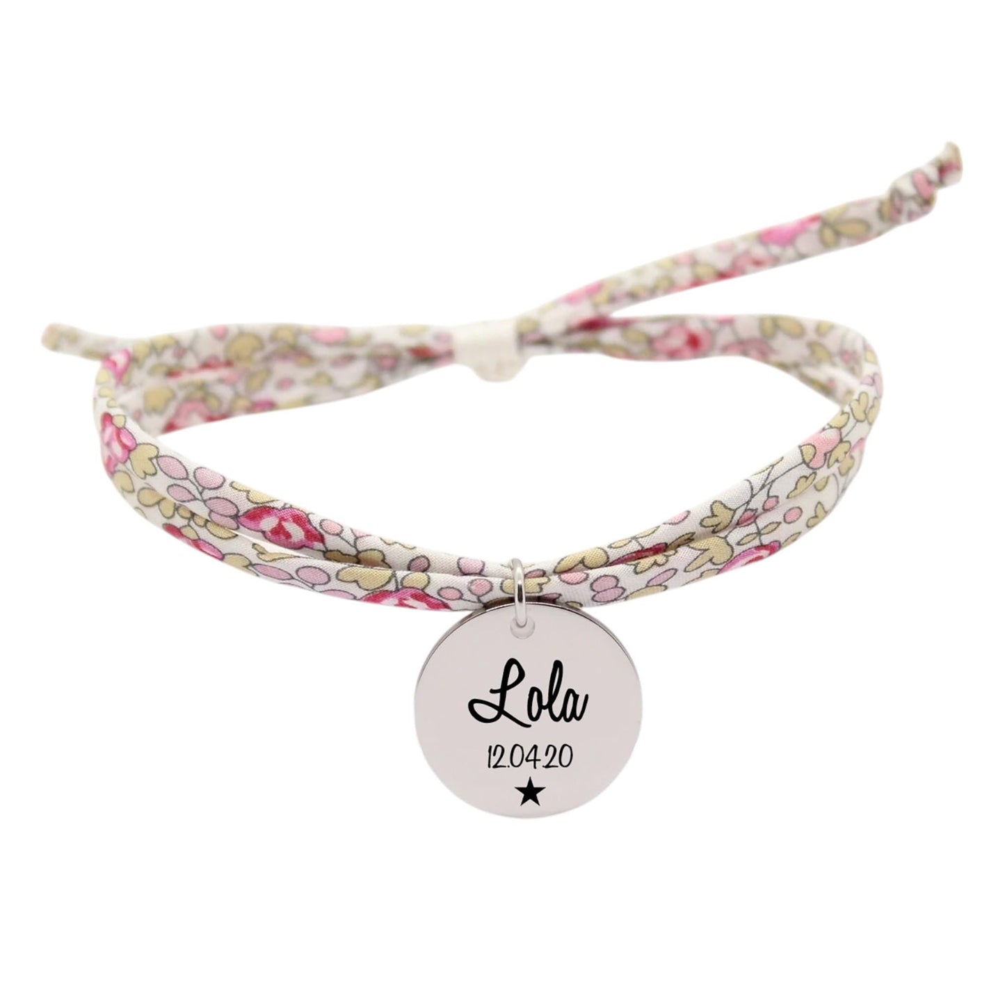 Bracelet liberty personnalisé cordon Eloise rose pâle - Nemeti Bijoux