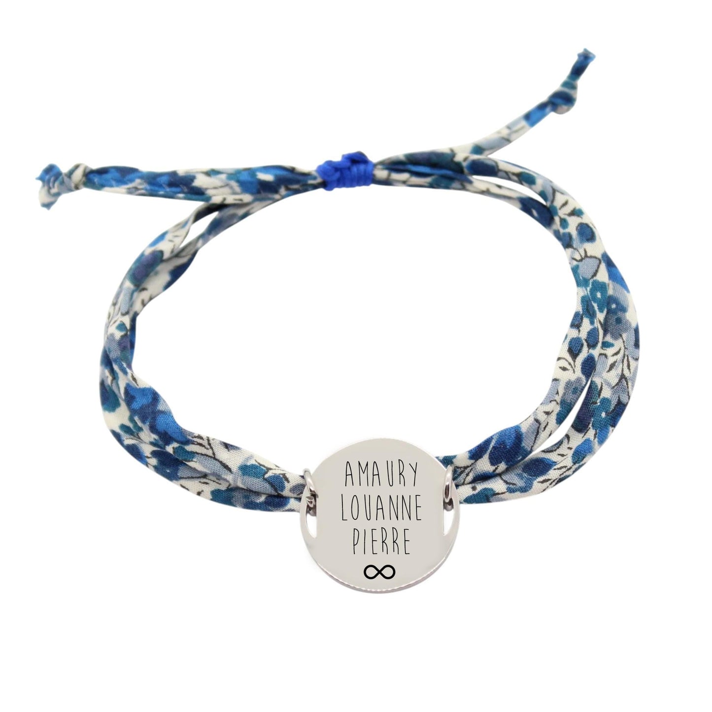 Bracelet liberty personnalisé cordon Emma and Georgina bleu - Nemeti Bijoux