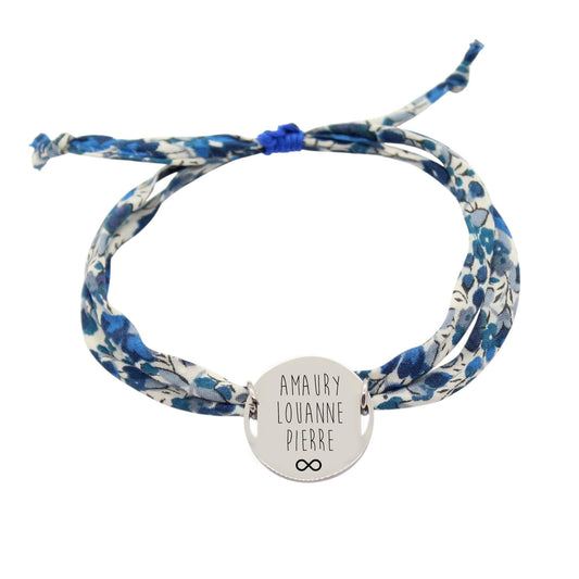 Bracelet liberty personnalisé cordon Emma and Georgina bleu - Nemeti Bijoux