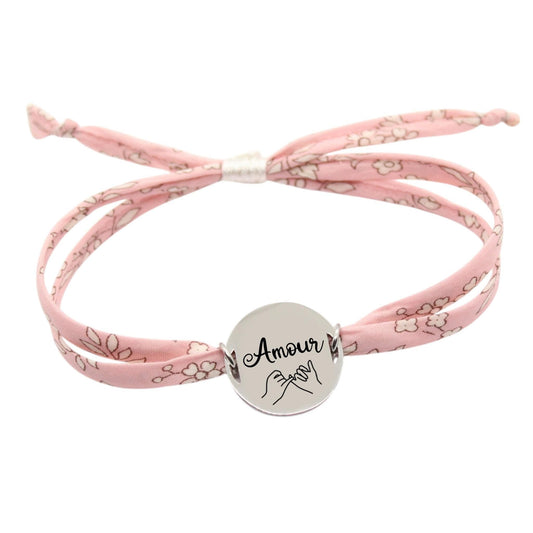 Bracelet liberty personnalisé cordon capel rose clair - Nemeti Bijoux