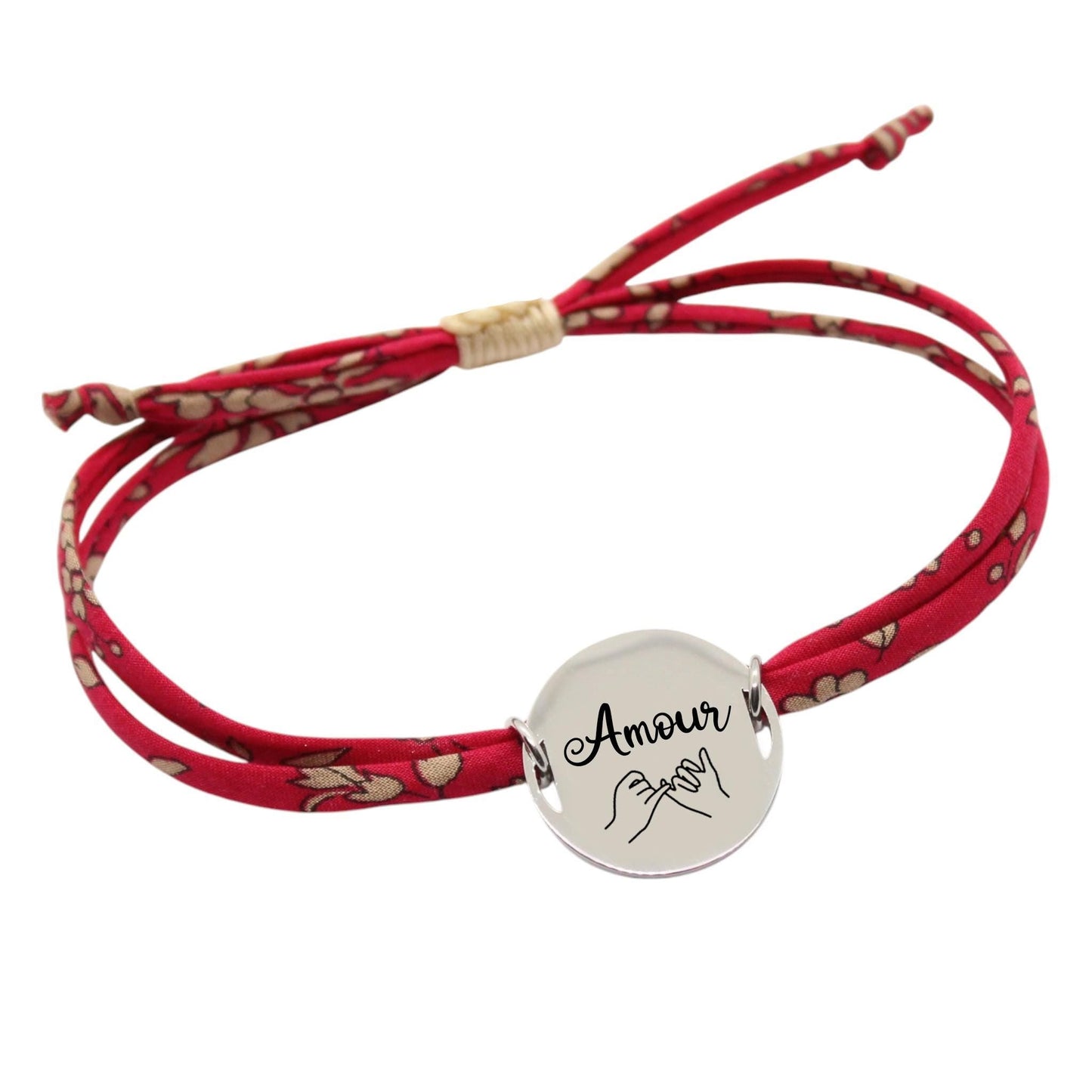 Bracelet liberty personnalisé cordon capel rouge beige - Nemeti Bijoux