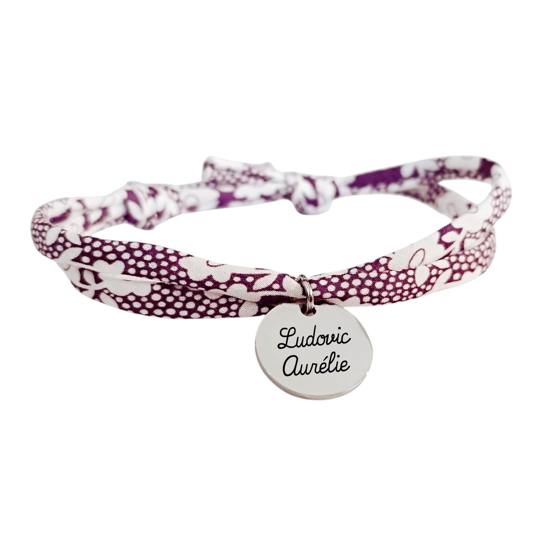 Bracelet liberty personnalisé cordon Millie cassis - Nemeti Bijoux