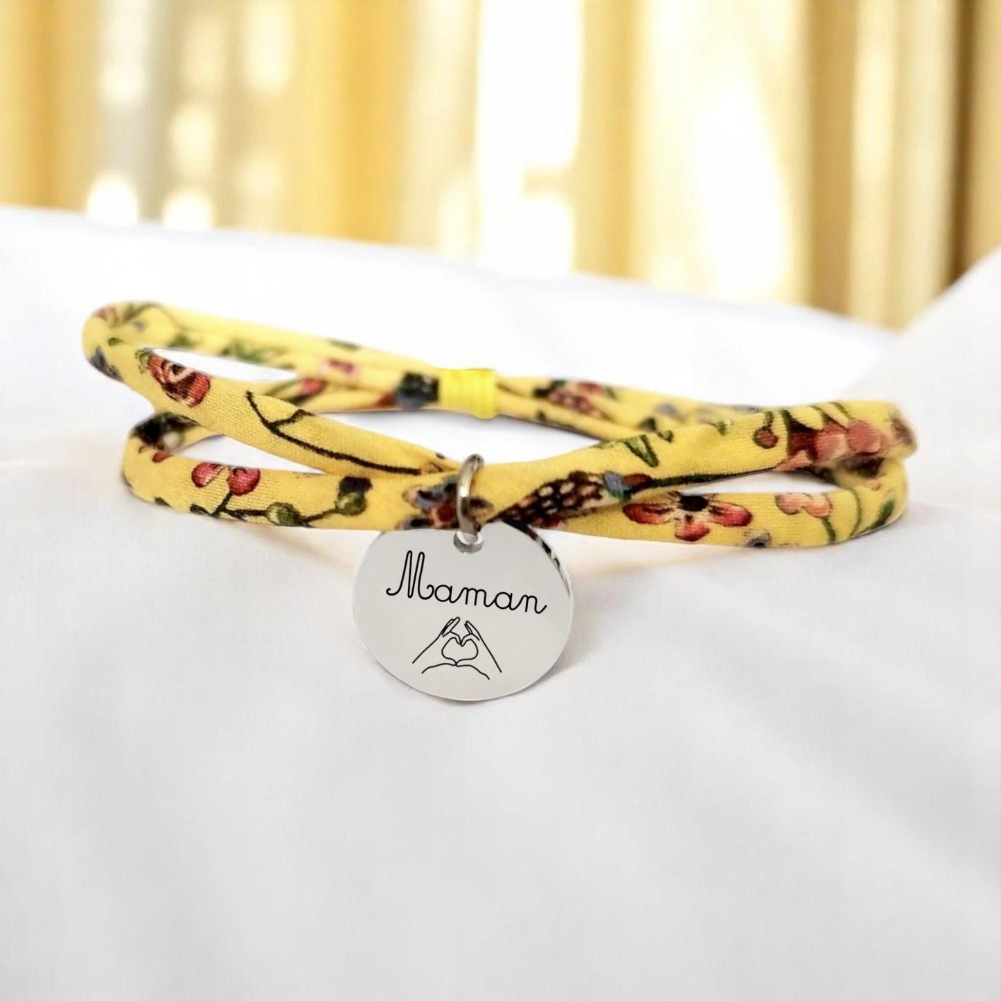 Bracelet liberty personnalisé cordon Donna Leigh Camomille jaune - Nemeti Bijoux