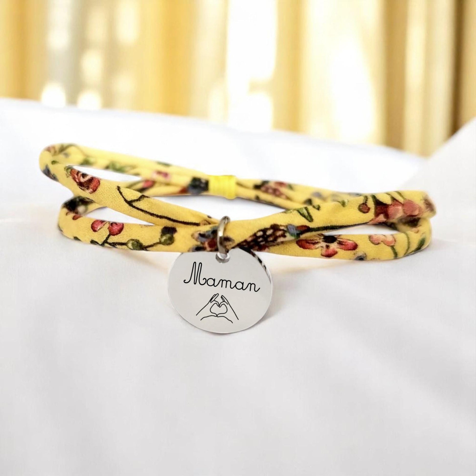 Bracelet liberty personnalisé cordon Donna Leigh Camomille jaune - Nemeti Bijoux
