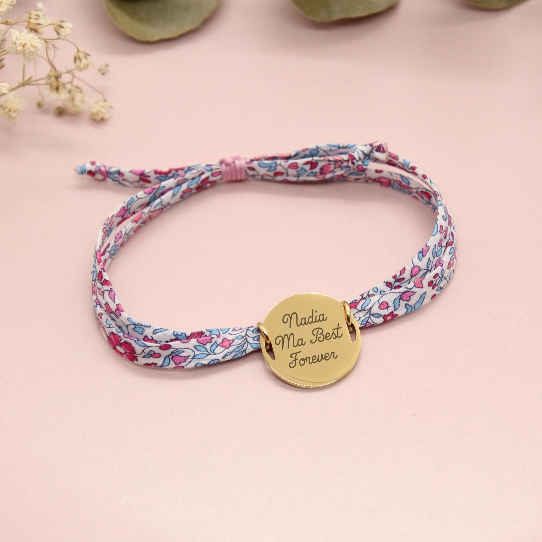 Bracelet liberty personnalisé cordon Katie and Millie rose - Nemeti Bijoux