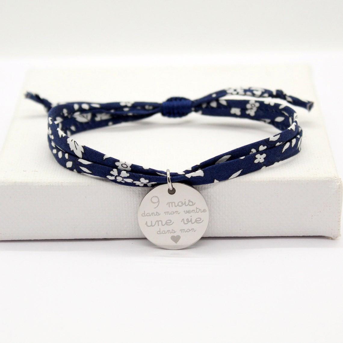 Bracelet liberty personnalisé cordon capel bleu marine - Nemeti Bijoux