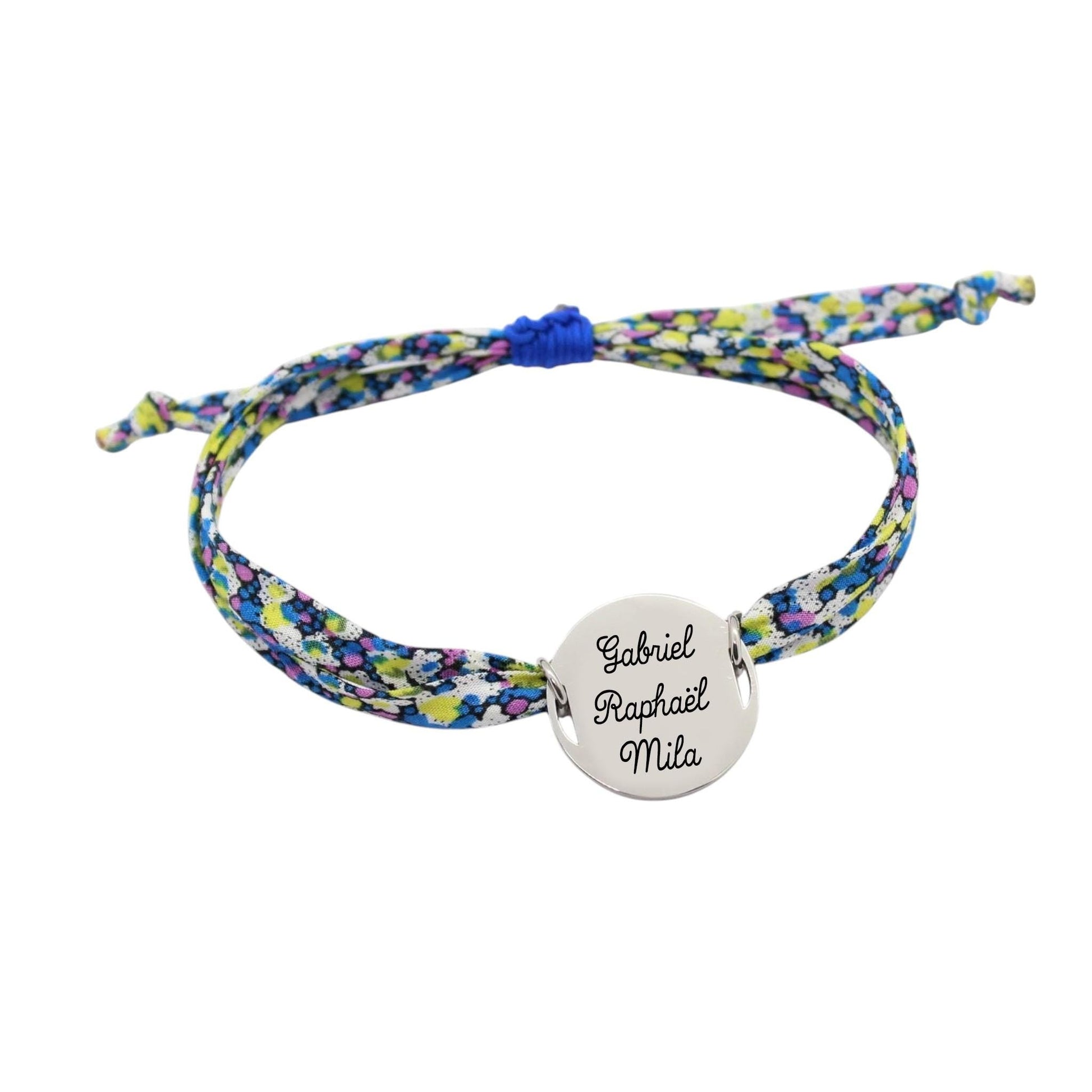 Bracelet liberty personnalisé cordon Pepper bleu jaune violet - Nemeti Bijoux
