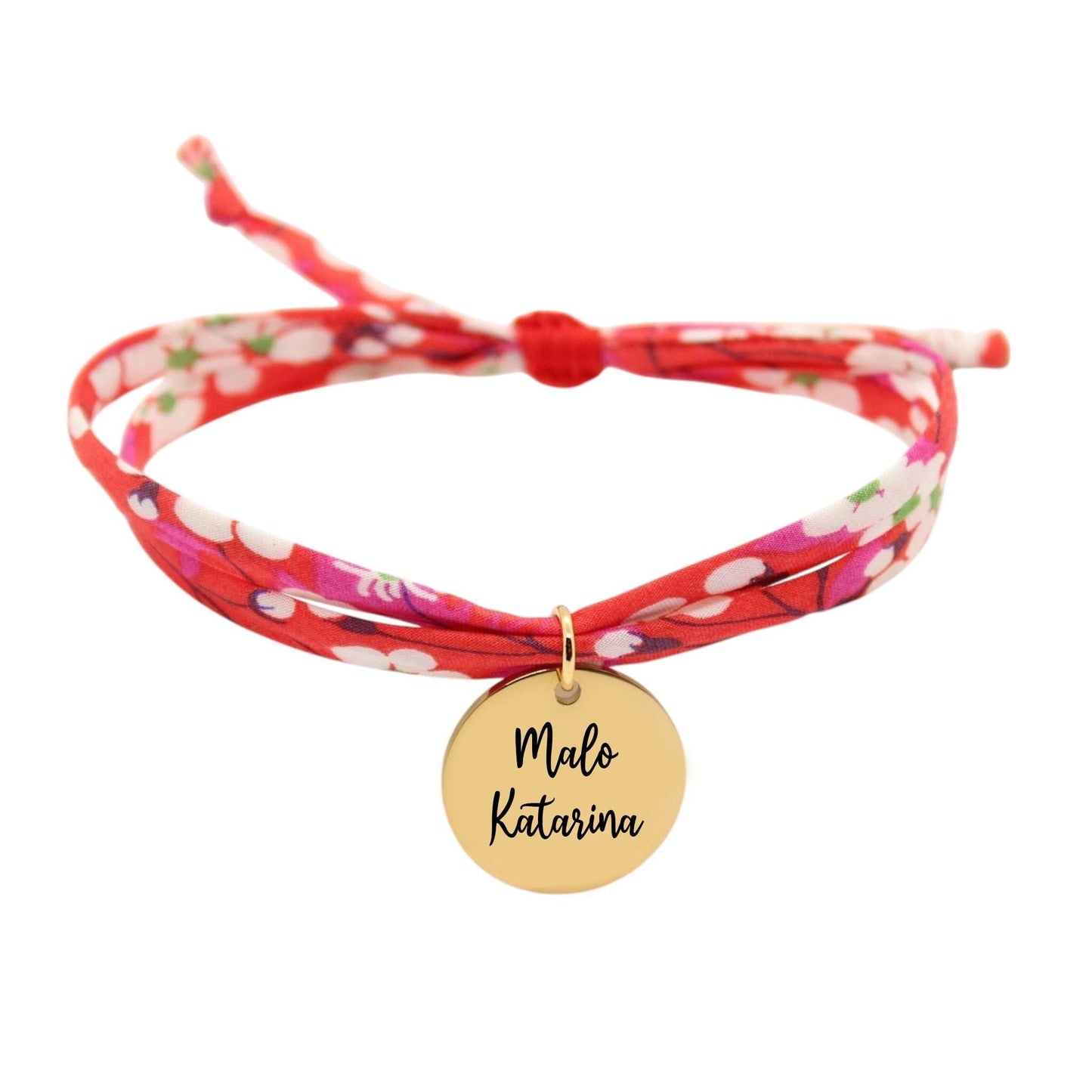Bracelet liberty personnalisé cordon Mitsi Hibiscus rouge - Nemeti Bijoux