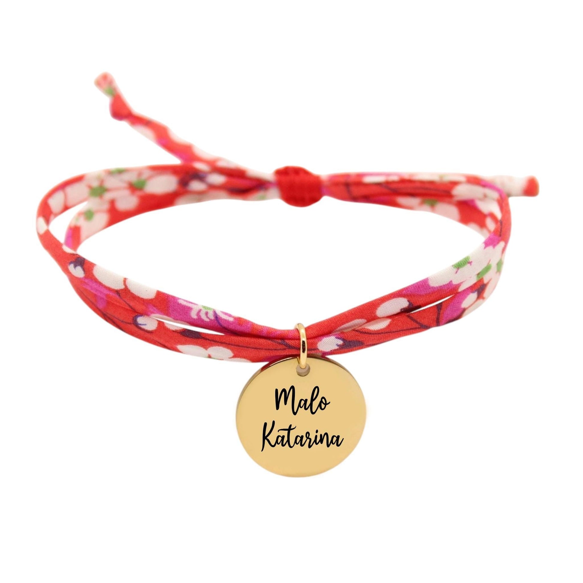 Bracelet liberty personnalisé cordon Mitsi Hibiscus rouge - Nemeti Bijoux