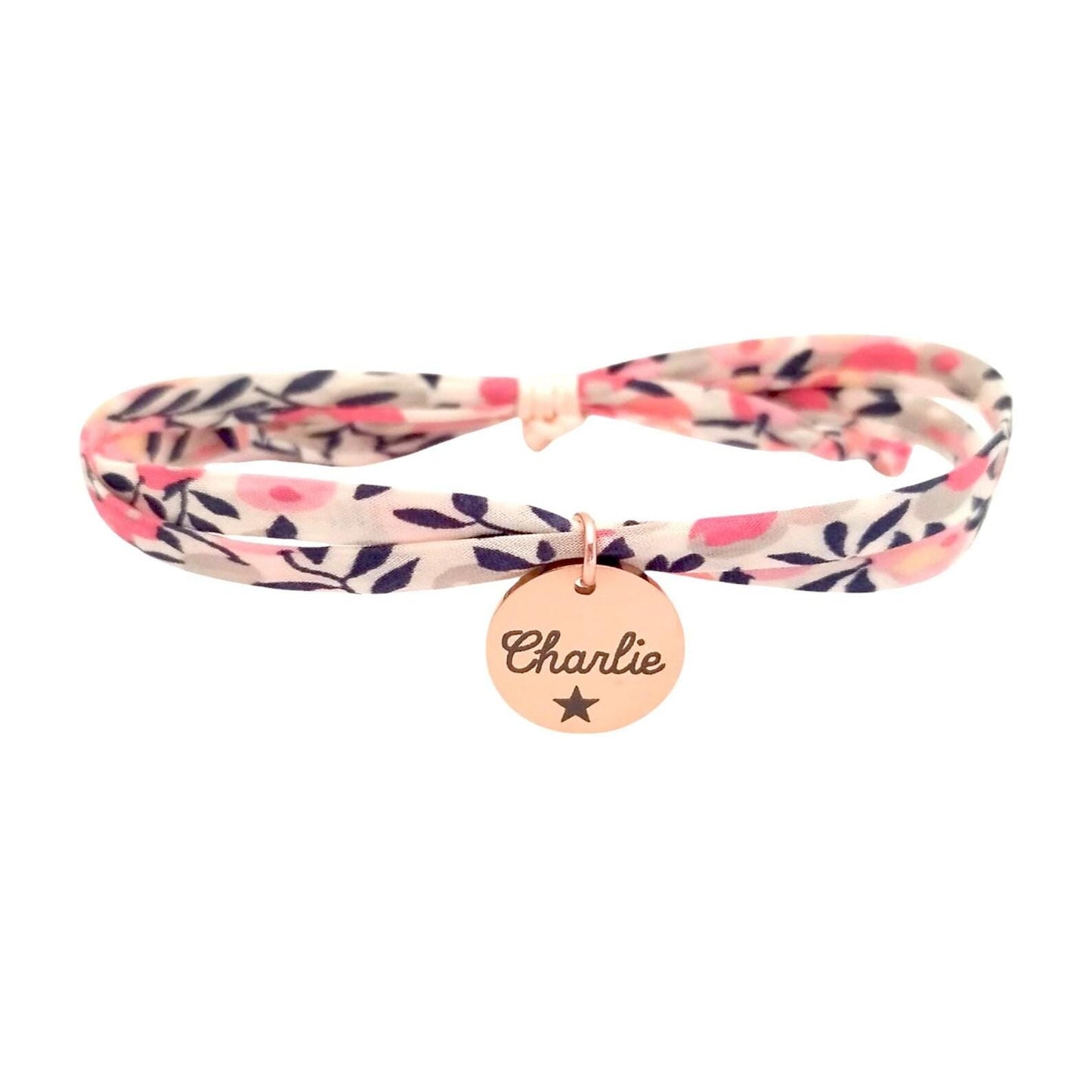 Bracelet liberty personnalisé cordon wiltshire corail saumon pois de senteur - Nemeti Bijoux