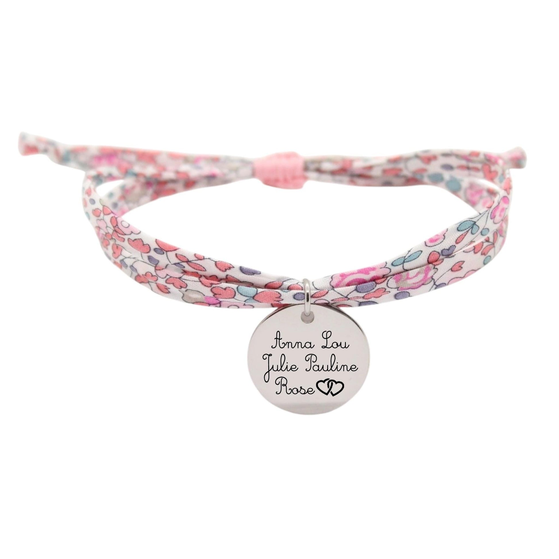 Bracelet liberty personnalisé cordon Eloise rose moyen - Nemeti Bijoux