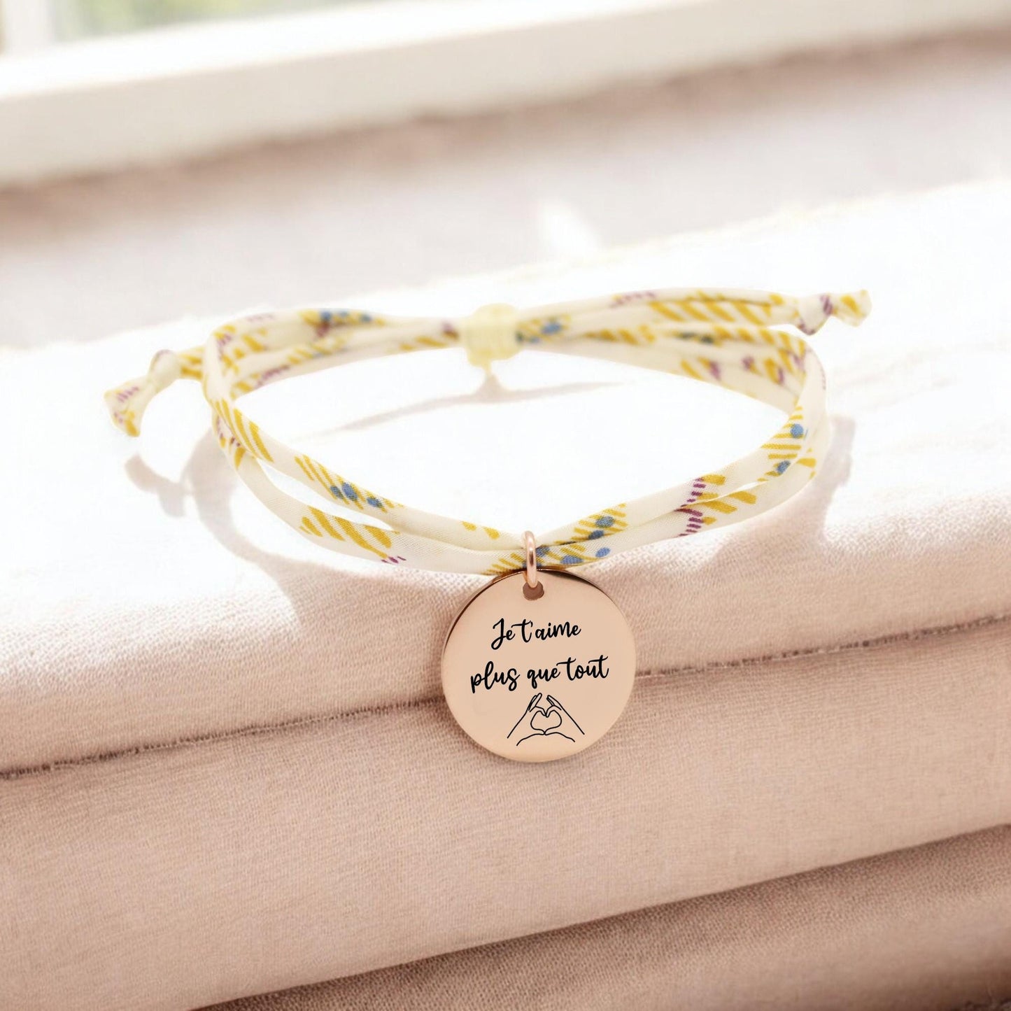 Bracelet liberty personnalisé cordon Deckchair daze jaune - Nemeti Bijoux