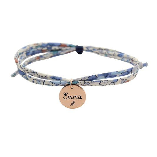 Bracelet liberty personnalisé cordon Claire-Aude Baltique bleu - Nemeti Bijoux