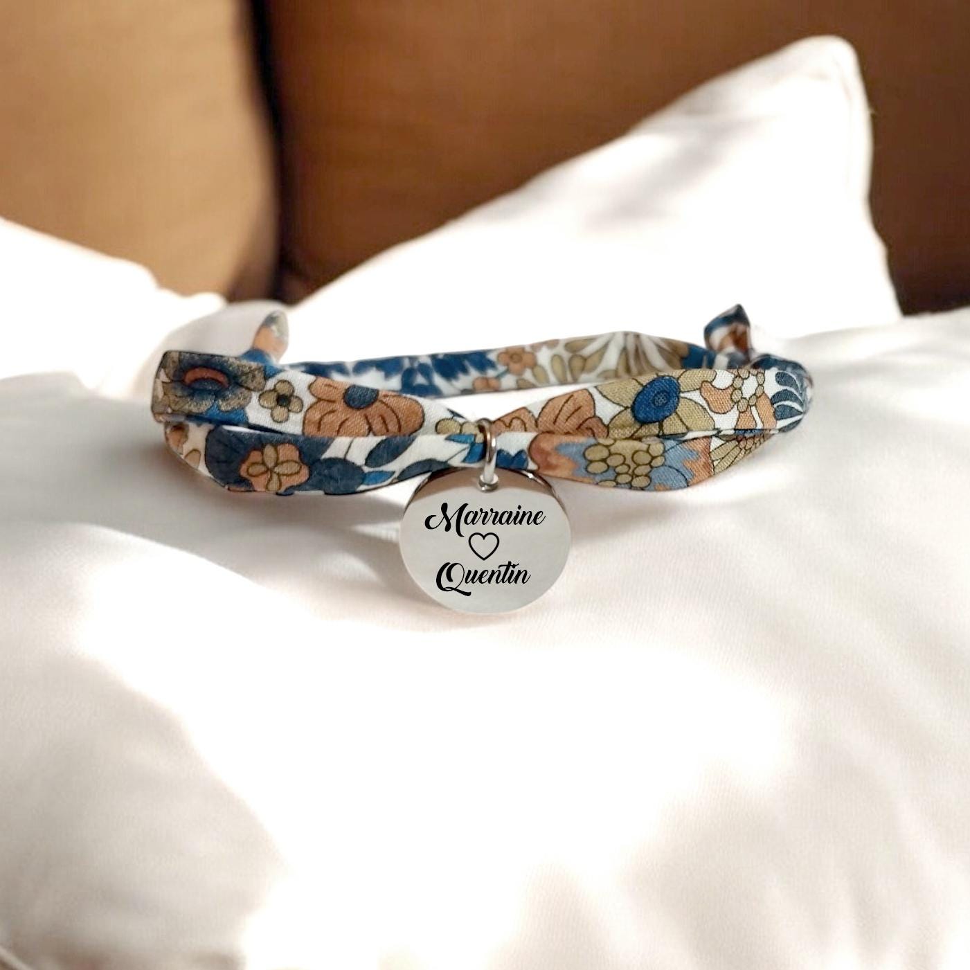 Bracelet liberty personnalisé cordon Margaret Annie bleu brun - Nemeti Bijoux