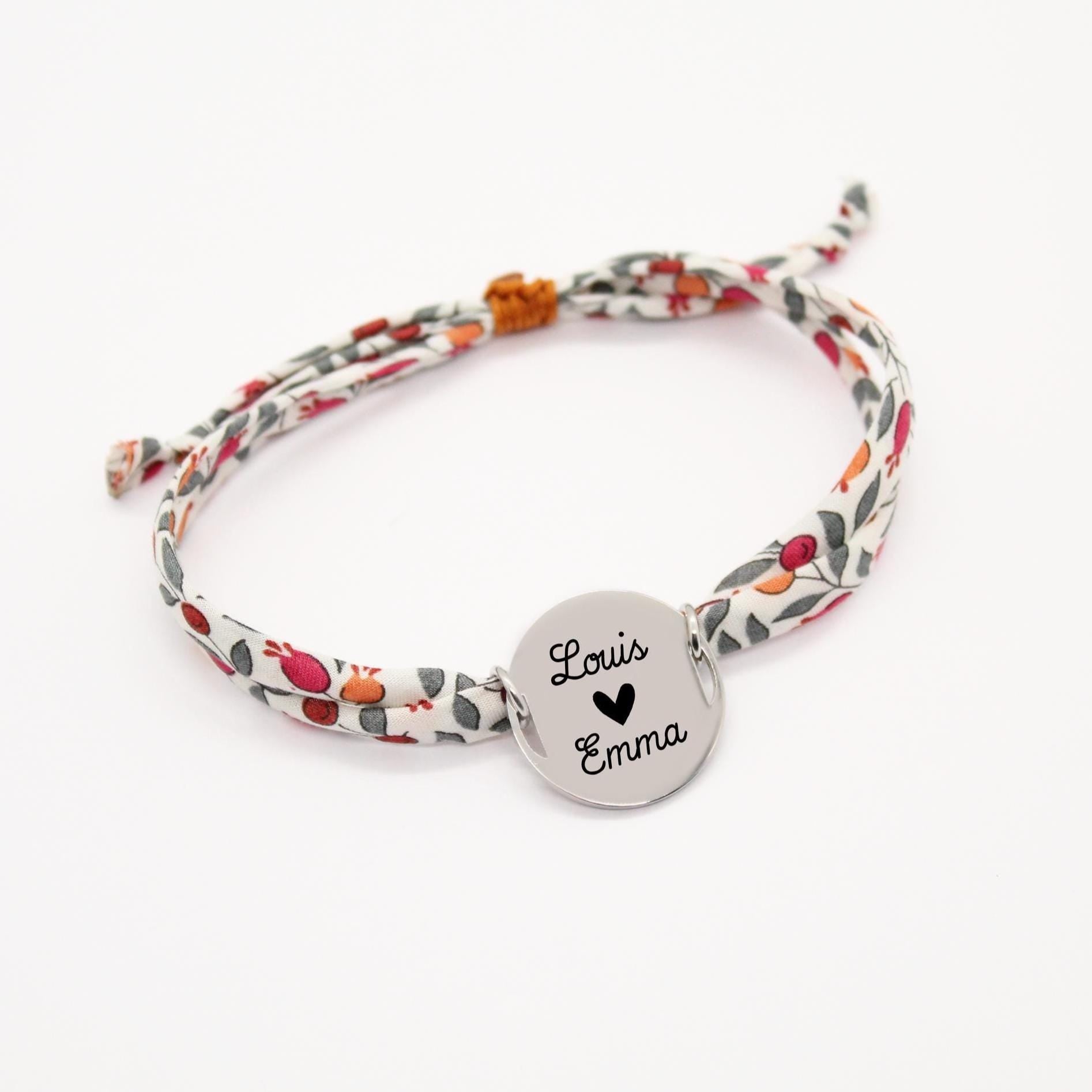 Bracelet liberty personnalisé cordon Floriana tangerine - Nemeti Bijoux