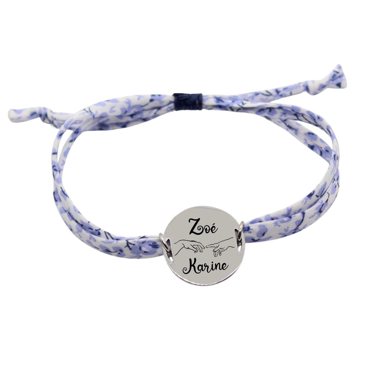 Bracelet liberty personnalisé cordon Michael bleu blanc - Nemeti Bijoux