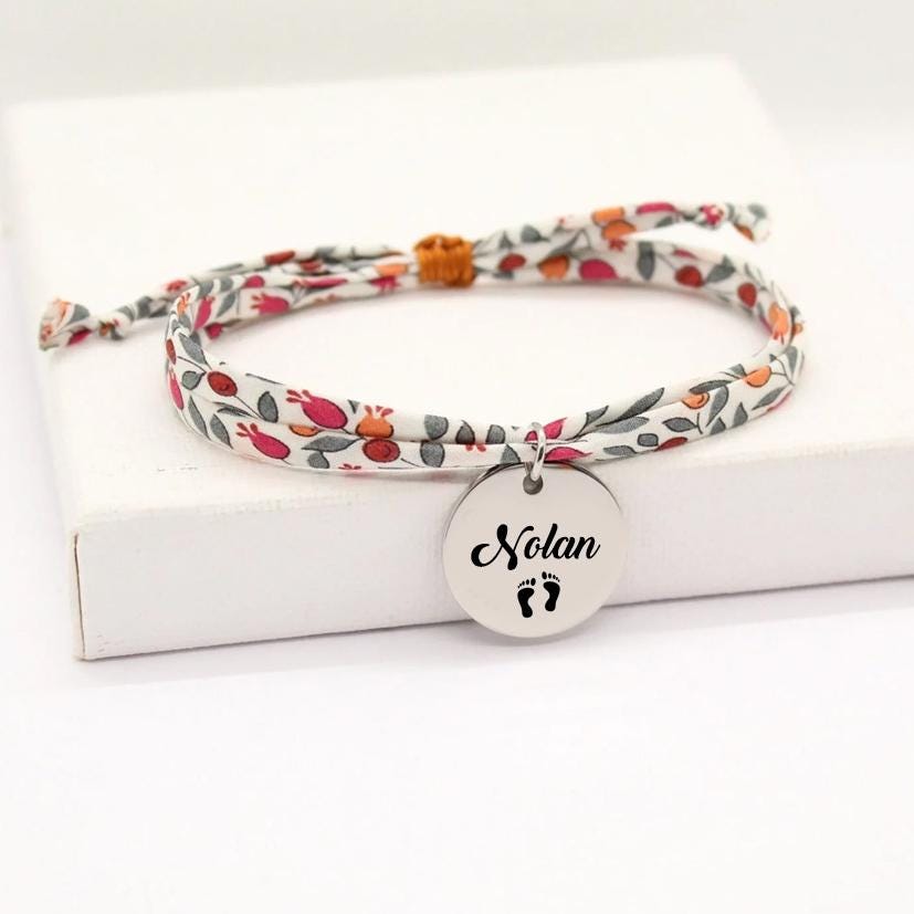 Bracelet liberty personnalisé cordon Floriana tangerine - Nemeti Bijoux