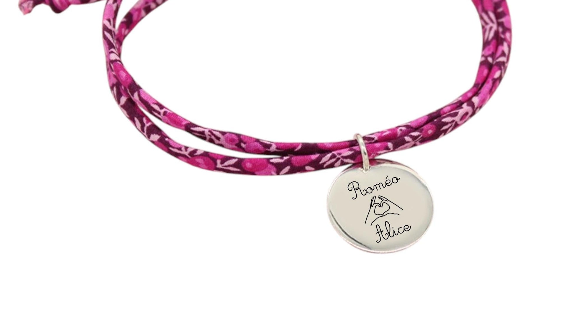 Bracelet liberty personnalisé cordon wilmslow berry rose fuchsia - Nemeti Bijoux