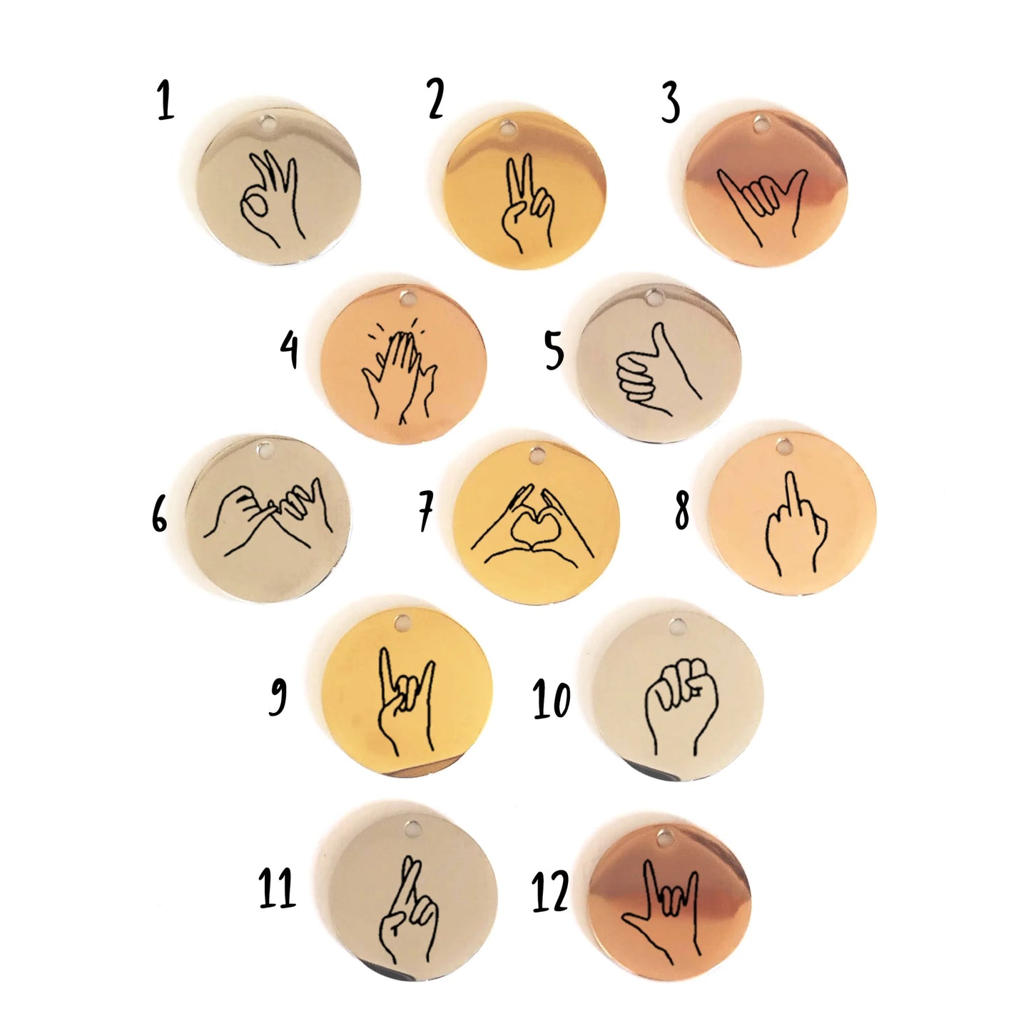 Médaille Symboles de Mains Langue des Signes - Nemeti Bijoux