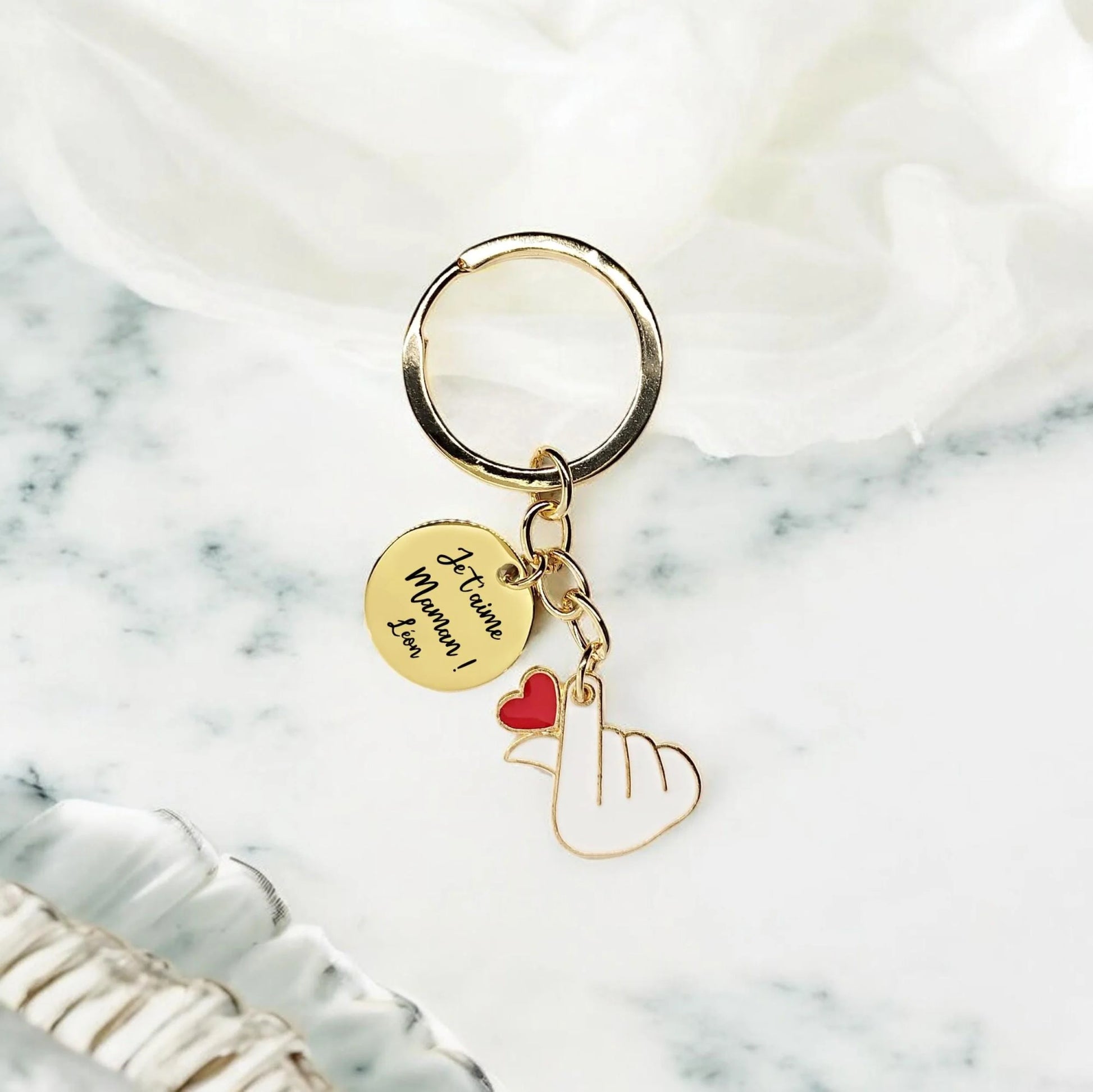 Porte-clés gravé personnalisé - Amour Cœur Coréen - Nemeti Bijoux