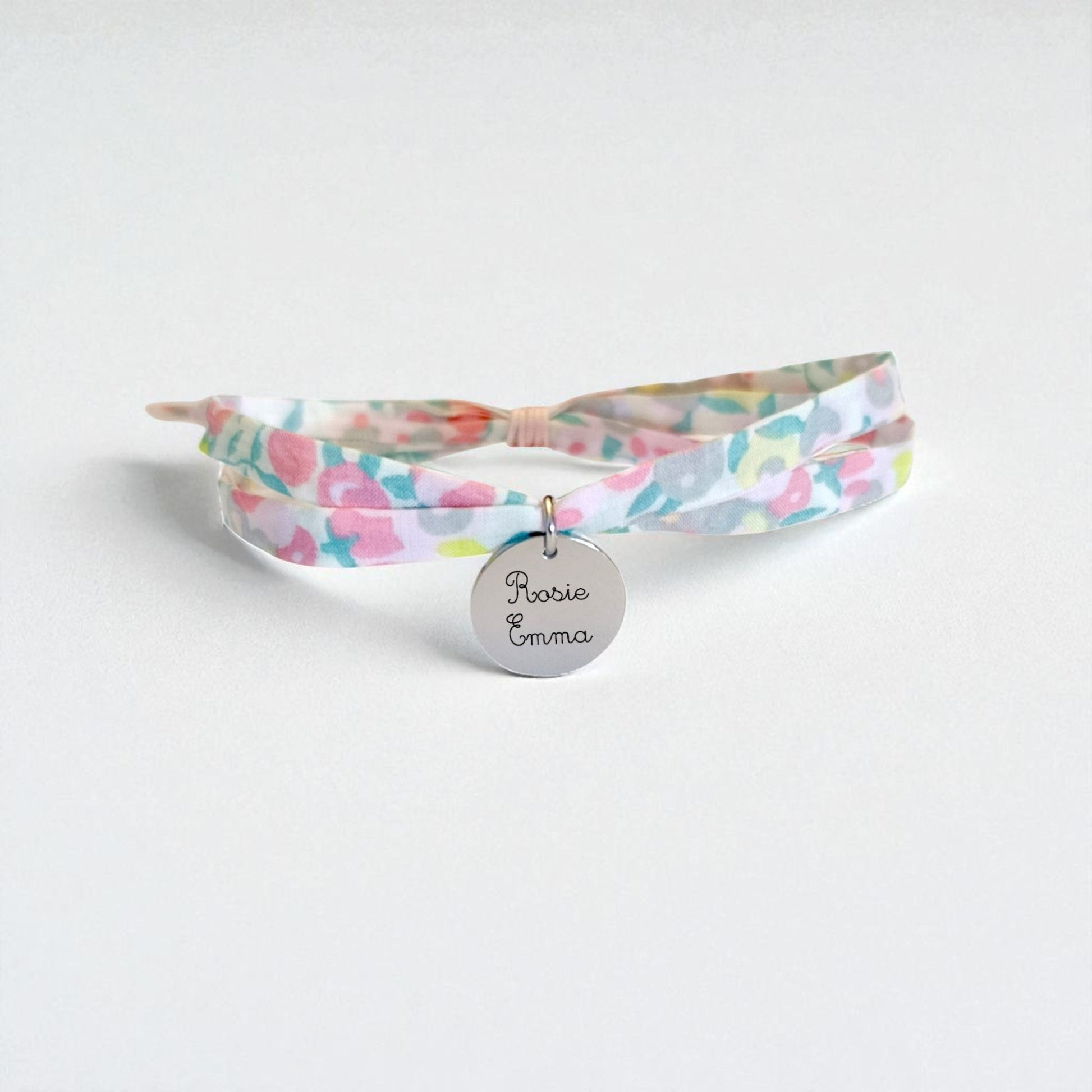 Bracelet liberty personnalisé cordon Wiltshire macaron - Nemeti Bijoux